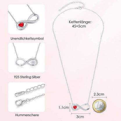 Silberne Infinity Herz Kette mit Geburtsstein – Damen Schmuck Geschenk