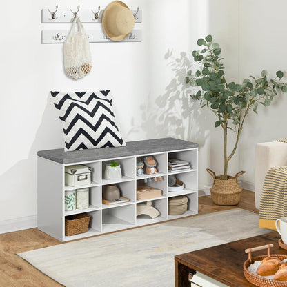 Garderobe mit Schuhbank und 12 Fächern, weiß/grau