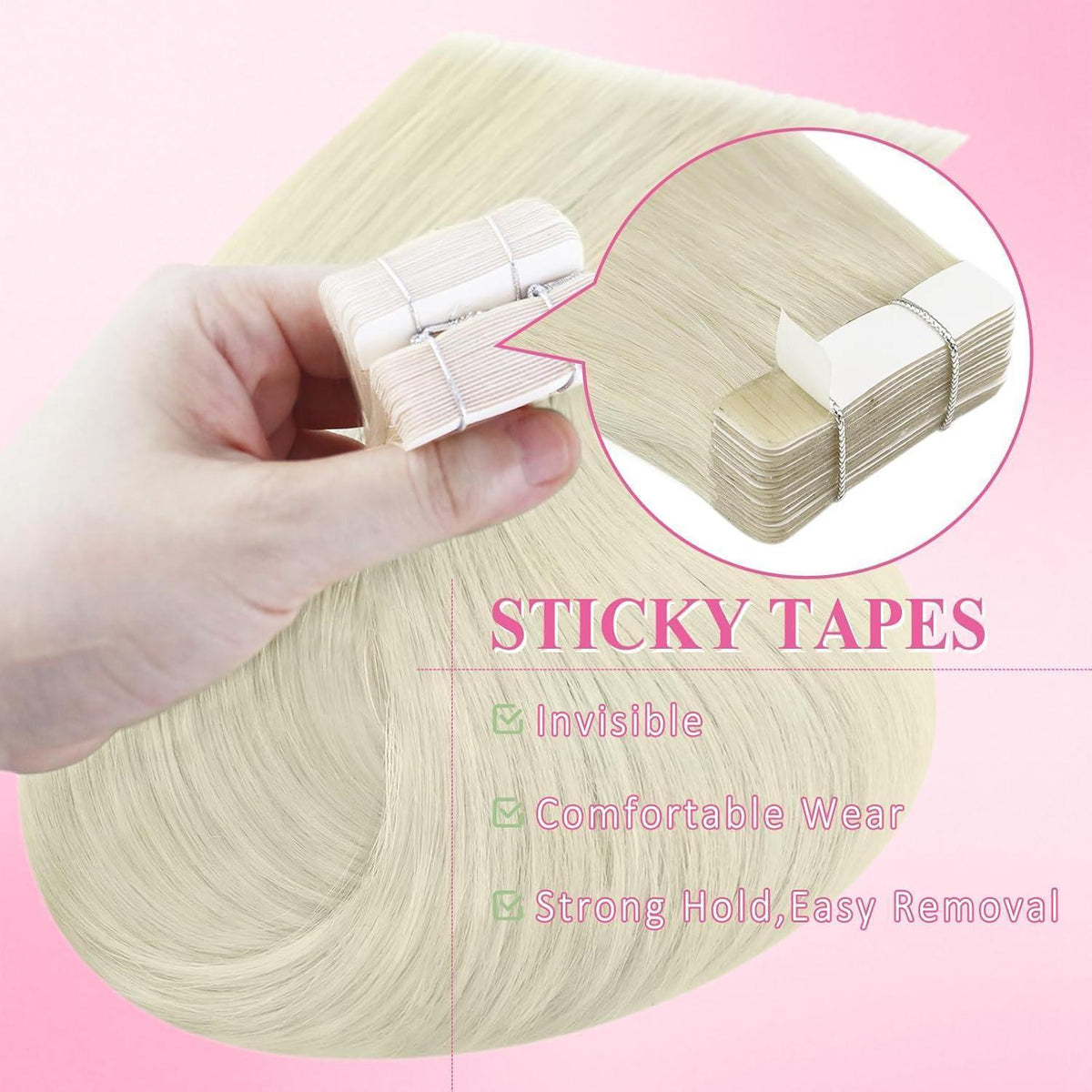 Platinblondes Tape-in Echthaarverlängerung 60cm