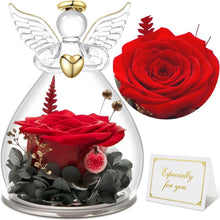 Ewige Rose im Glas mit Engel Figur, Geschenk für Frauen