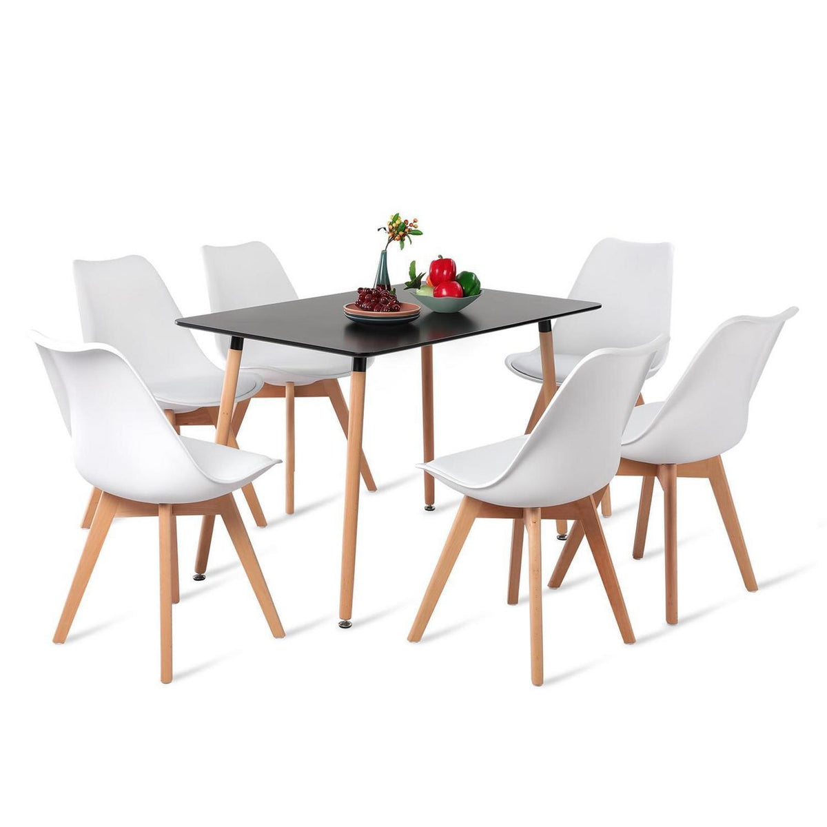Esszimmergruppe mit Esstisch (110cm) & 6 Stühlen – Schwarz/Weiß