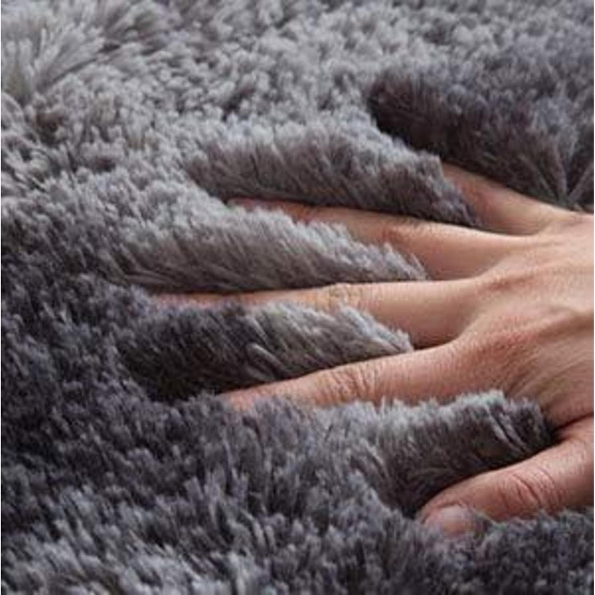 Hochflor Teppich Wohnzimmer Flauschig 200x200 cm Schwarz Grau