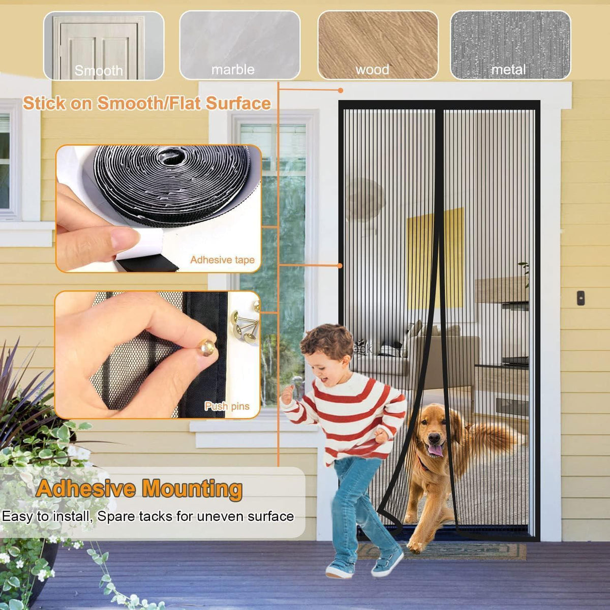 Magnet Fliegengitter Tür 230x210cm Schwarz – Ohne Bohren & Automatisches Schließen