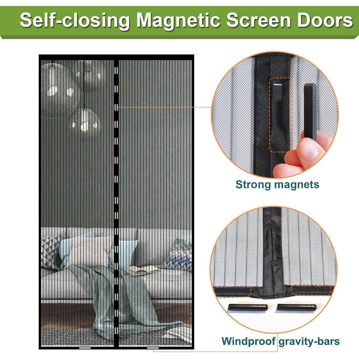 Magnet Fliegengitter Tür 230x235cm Schwarz – Ohne Bohren, Automatisches Schließen