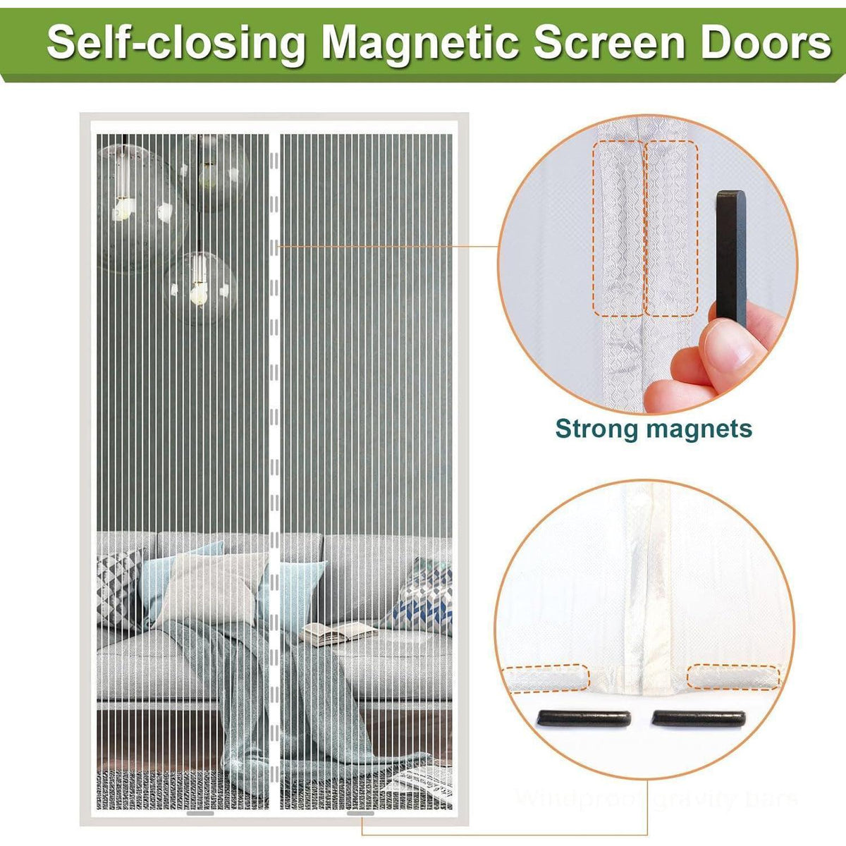 Magnet Fliegengitter Tür 215x255cm Weiß – Ohne Bohren, Automatisches Schließen
