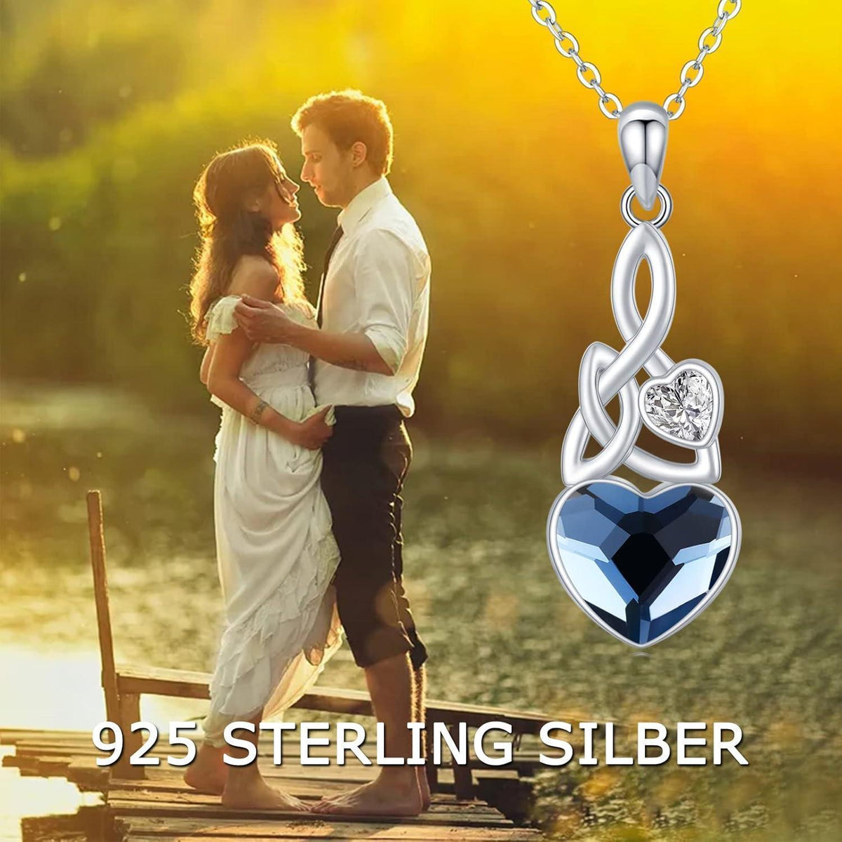 925 Sterling Silber Kette Herz Kristall Anhänger, Geburtsstein Halskette