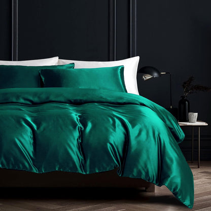 Satin Bettwäsche Set 135x200 Dunkelgrün 4-teilig
