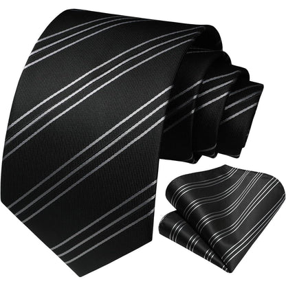 Krawatten- und Einstecktuch-Set für Herren, klassisch gepunktet, formell, schwarz