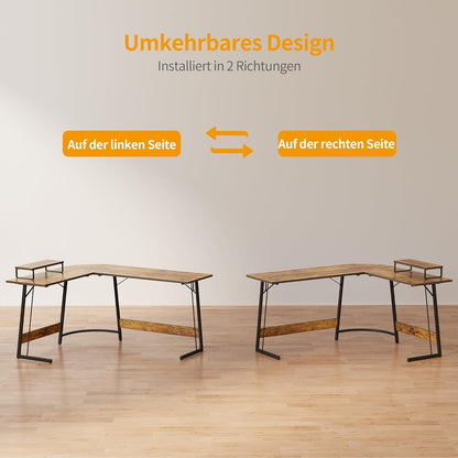 Gaming Schreibtisch L Form 170x120 cm Monitorständer Vintagebraun