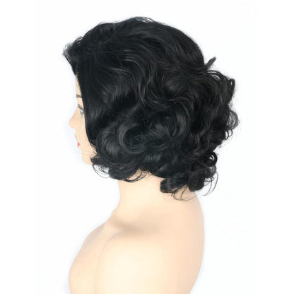 Schwarze Lockenperücke mit Pony – Damen Cosplay Perücke