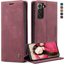 CaseMe Samsung Galaxy S21 FE 5G Leder Flip Case Weinrot