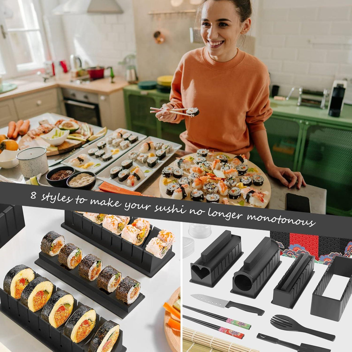 Sushi Maker Set 20-teilig für Anfänger selbst machen Schwarz