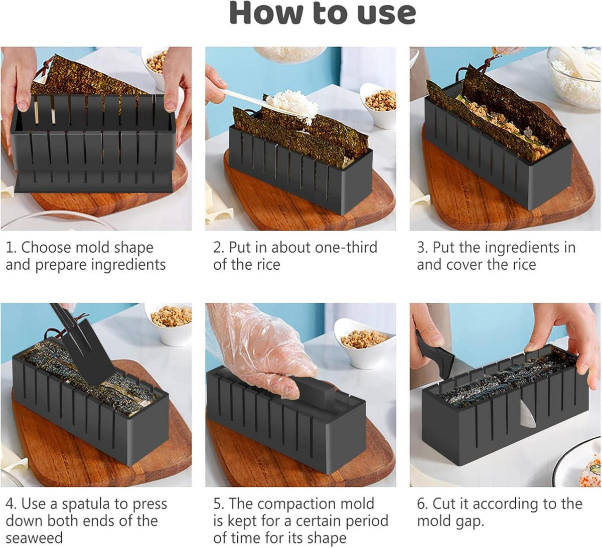 SKYSER Sushi Maker Set 20-teilig für Anfänger zum Selbermachen - Schwarz