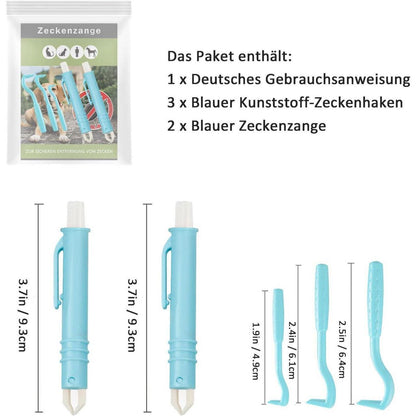 Zeckenzange Set für Hunde, Katzen & Menschen - 5er Pack Blau