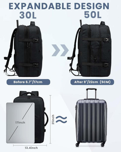 Handgepäck Rucksack 32-50L Erweiterbar Reiserucksack Schwarz