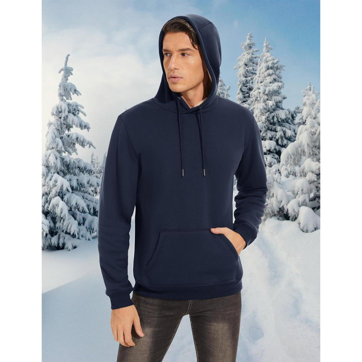 Herren Sherpa Hoodie – Warm & Winddicht – Dunkelblau XL