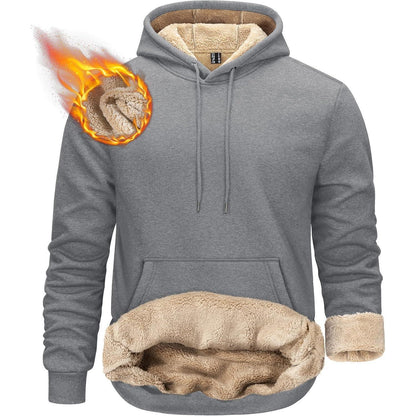 Herren Sherpa Hoodie mit Kängurutasche, warm, winddicht, XXL Hellgrau