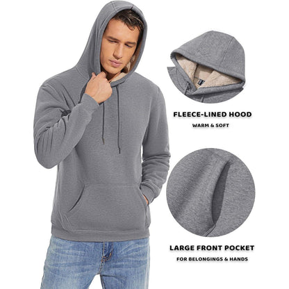 Herren Sherpa Hoodie mit Kängurutasche, warm, winddicht, XXL Hellgrau