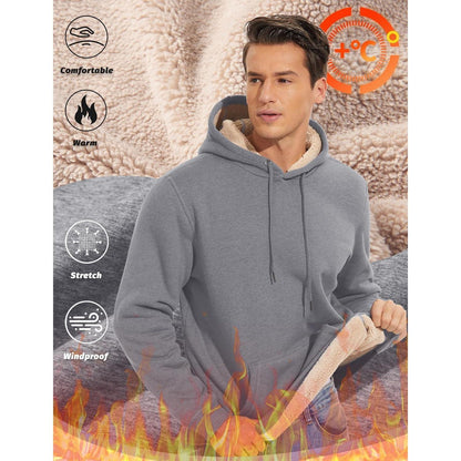 Herren Sherpa Hoodie mit Kängurutasche – Warm & Winddicht – Hellgrau XL