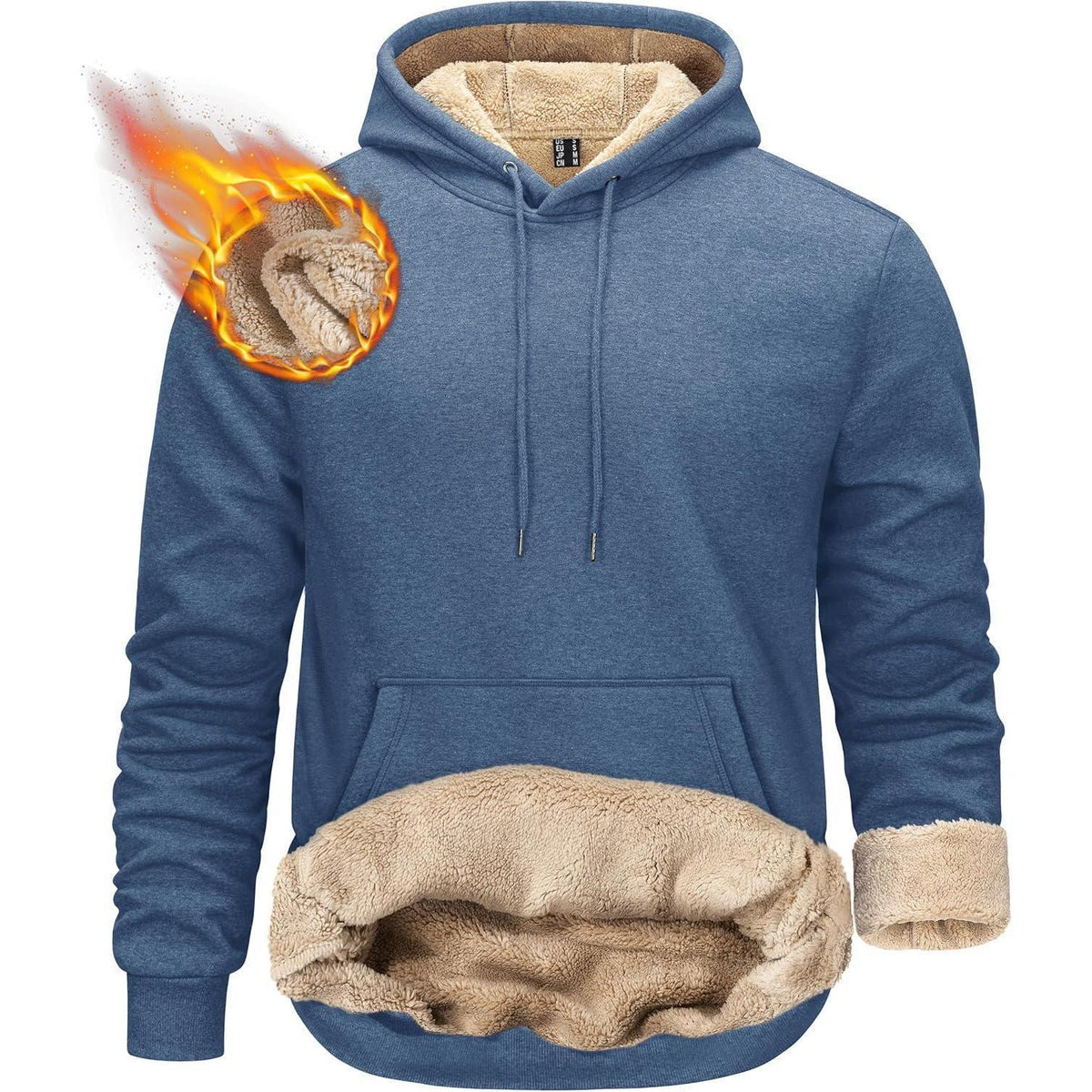 Herren Sherpa Hoodie, warm gefüttert, Kängurutasche, L Blaugrau