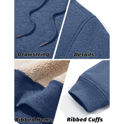 Herren Sherpa Hoodie, warm gefüttert, Kängurutasche, L Blaugrau