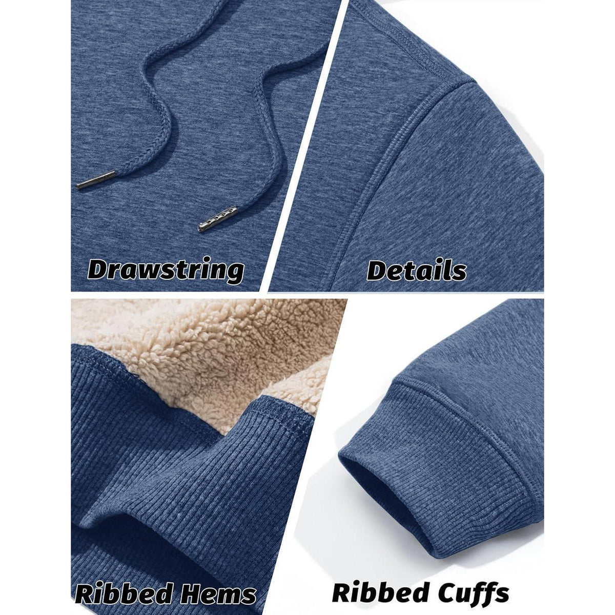 Herren Sherpa Hoodie mit Kängurutasche - Blaugrau