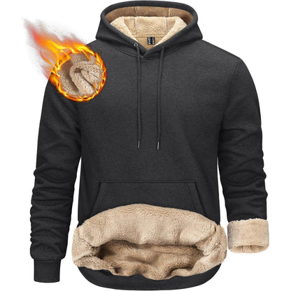 Herren Sherpa Hoodie mit Kängurutasche, warm gefüttert, Dunkelgrau XXL