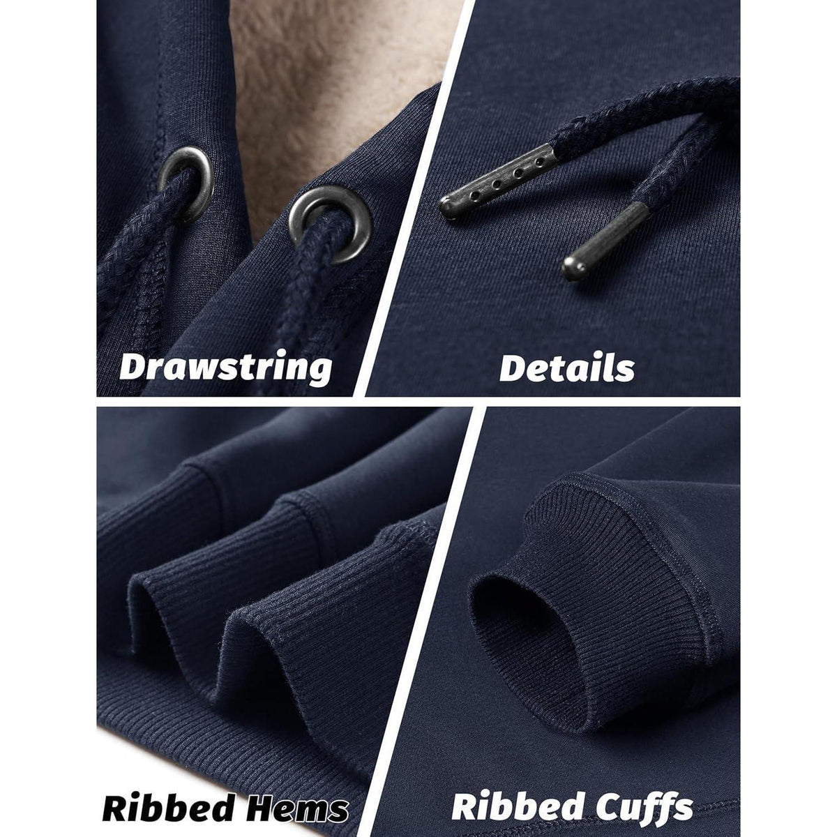 Herren Sherpa Hoodie mit Kängurutasche – Dunkelblau XXL