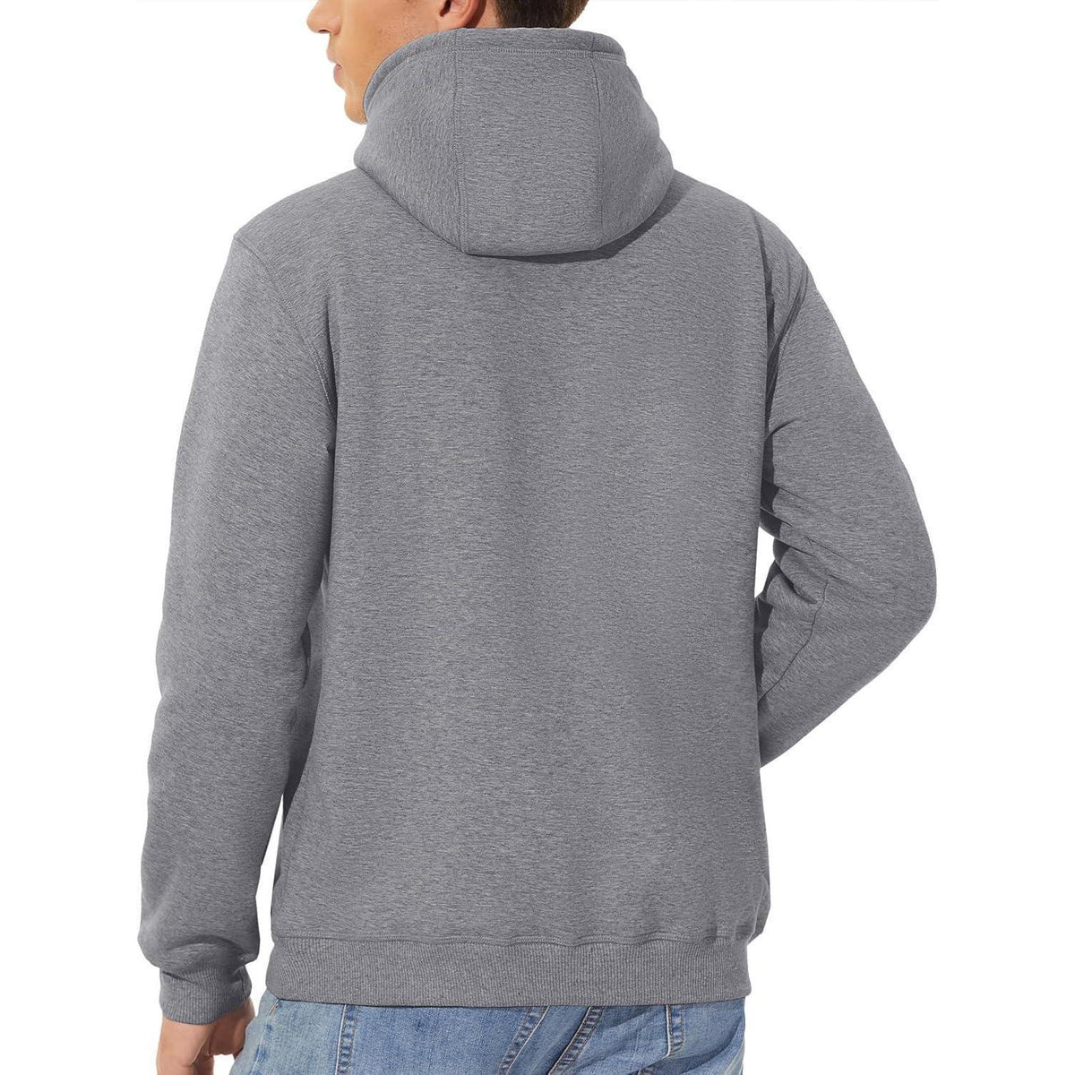 Herren Sherpa Hoodie mit Kängurutasche, warm gefüttert, hellgrau