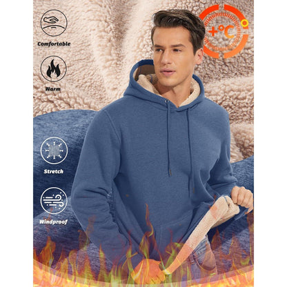 Herren Sherpa Hoodie mit Kängurutasche, Blaugrau, Größe M
