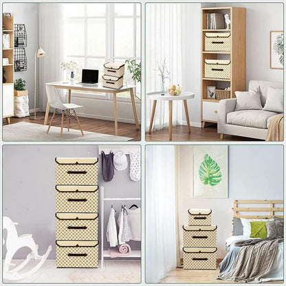 Faltbare Stoffboxen 4er Set Beige Karo Kleidung Spielzeug