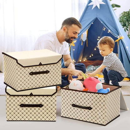 Faltbare Stoffboxen 4er Set Beige Karo Kleidung Spielzeug