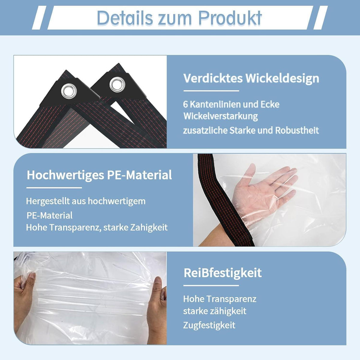 Transparente Abdeckplane 2x4m wasserdicht mit Ösen für Gartenmöbel