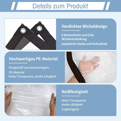 Transparente Abdeckplane 2x5m mit Ösen, wasserdicht & reißfest