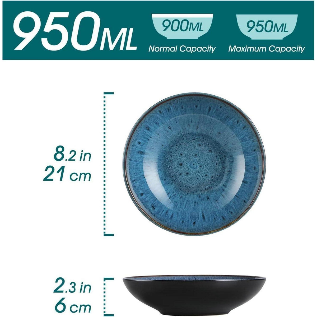 12-teiliges Suppenteller Set Steinzeug Blau 950ml