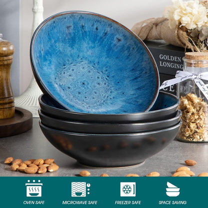 12-teiliges Suppenteller Set Steinzeug Blau 950ml