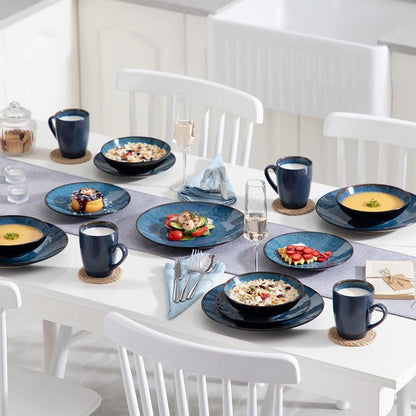 12-teiliges Suppenteller Set Steinzeug Blau 950ml