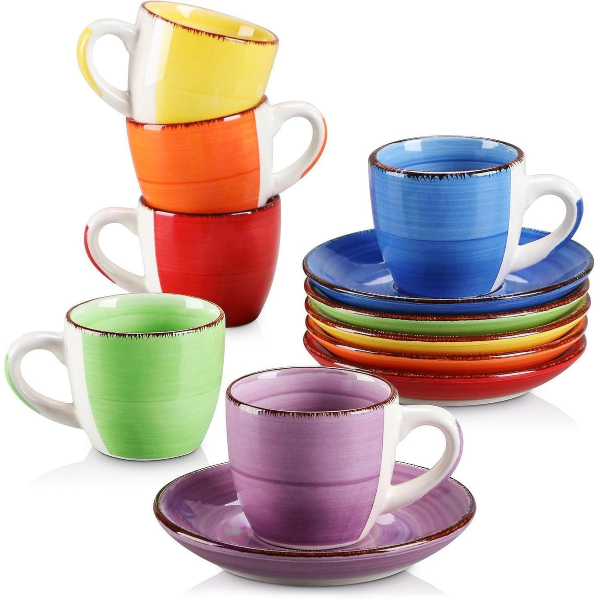 12-teiliges Espresso-Set aus Steingut, bunt, stapelbar, 80ml
