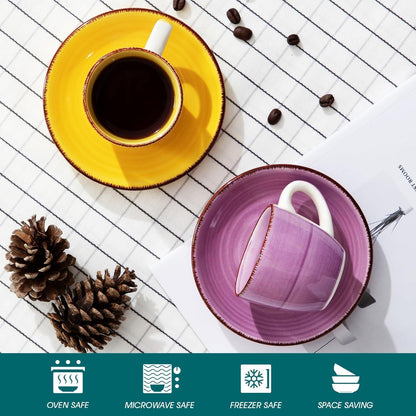 12-teiliges Espresso-Set aus Steingut, bunt, stapelbar, 80ml