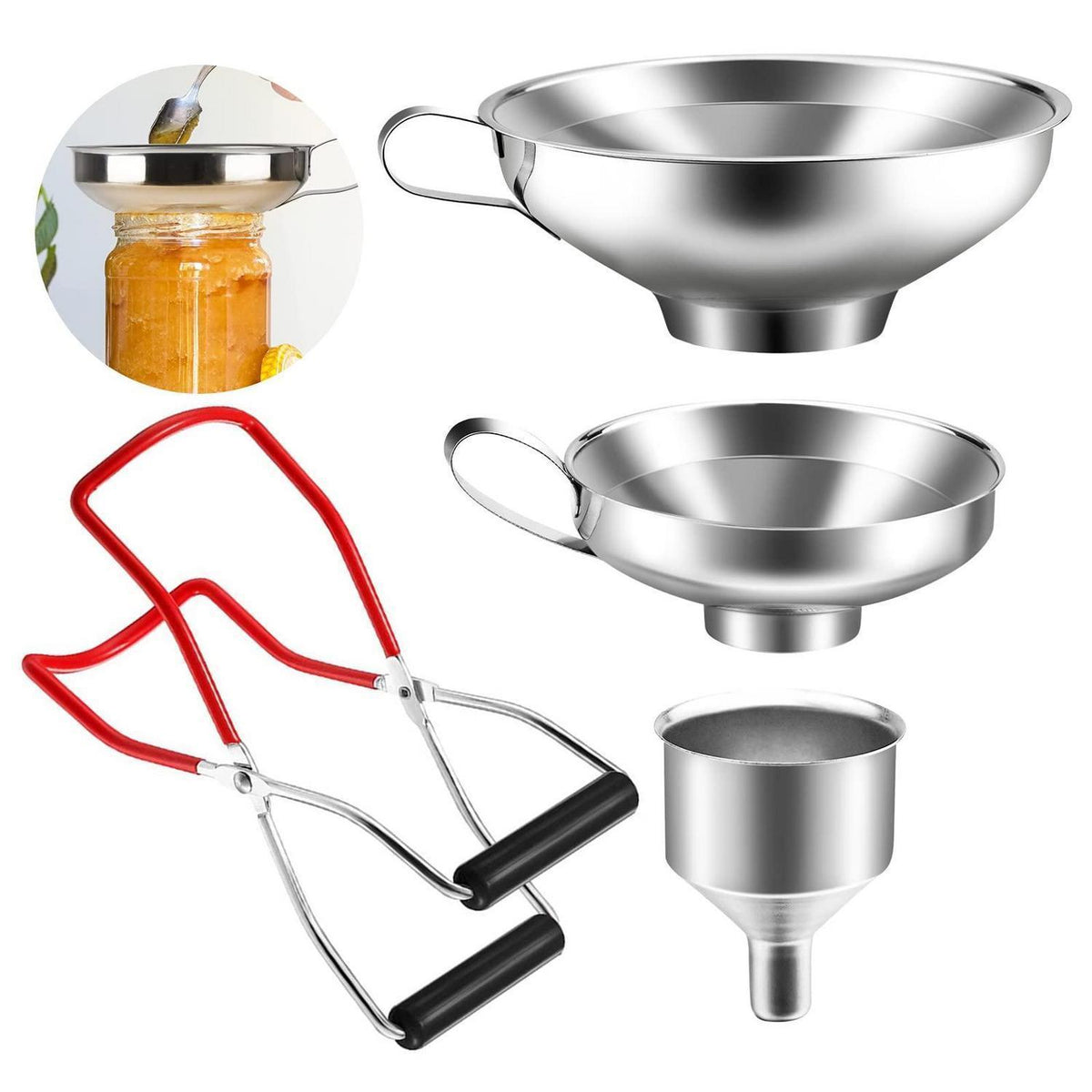 Edelstahl Trichter Set 4er-Pack mit Glasheber