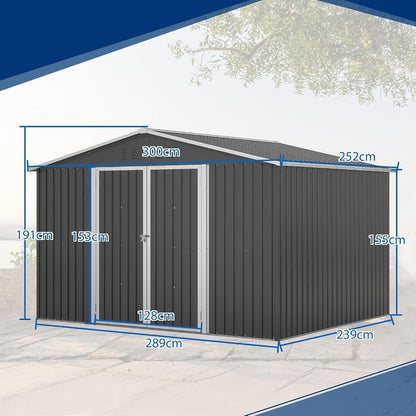 Gerätehaus Metall 300x250 cm mit Fundamentrahmen & Türverschluss