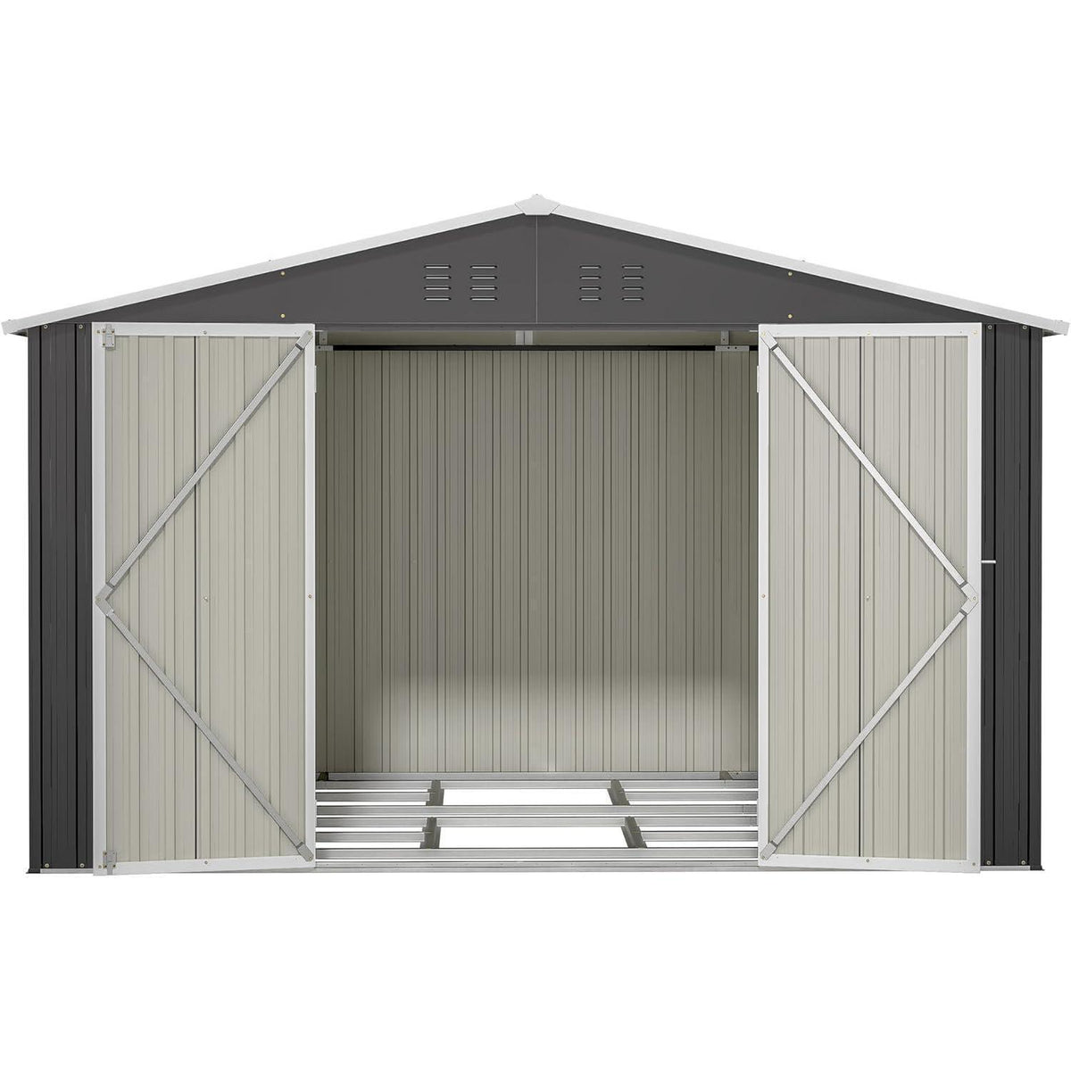 Gerätehaus Metall 300x250 cm mit Fundamentrahmen & Türverschluss