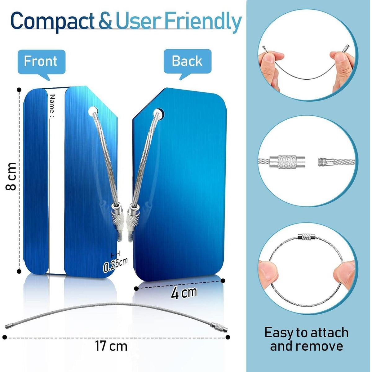 6x Gepäckanhänger Aluminium – Reise-Zubehör für Koffer & Tasche
