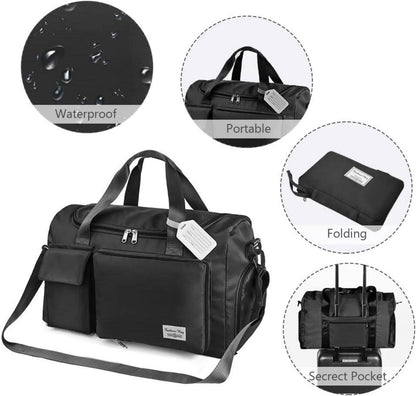 35L Faltbare Reisetasche Große Weekender Schwarz, Wasserdicht