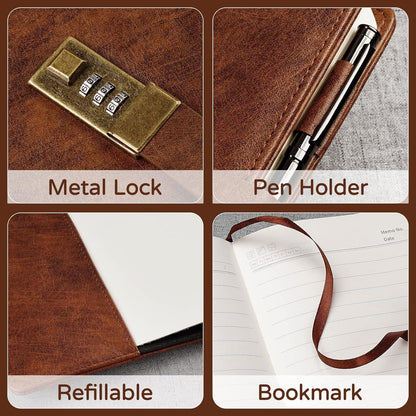 Tagebuch mit Schloss – A5 Journal mit Stift & Geschenkbox in Lederoptik