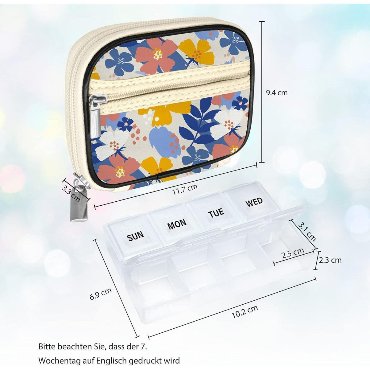 7-Tage Pillendose mit Stofftasche – Blüte 02
