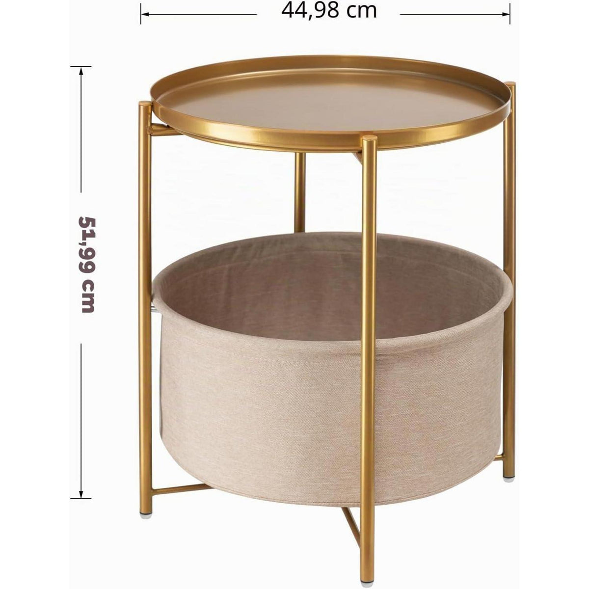 Runder Beistelltisch mit Korb – Gold Gelb, Modern & Vielseitig