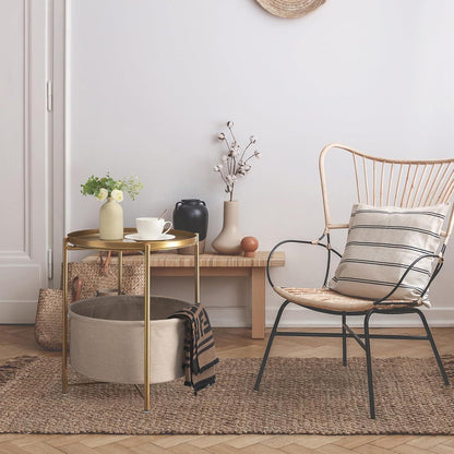 Runder Beistelltisch mit Korb – Gold Gelb, Modern & Vielseitig