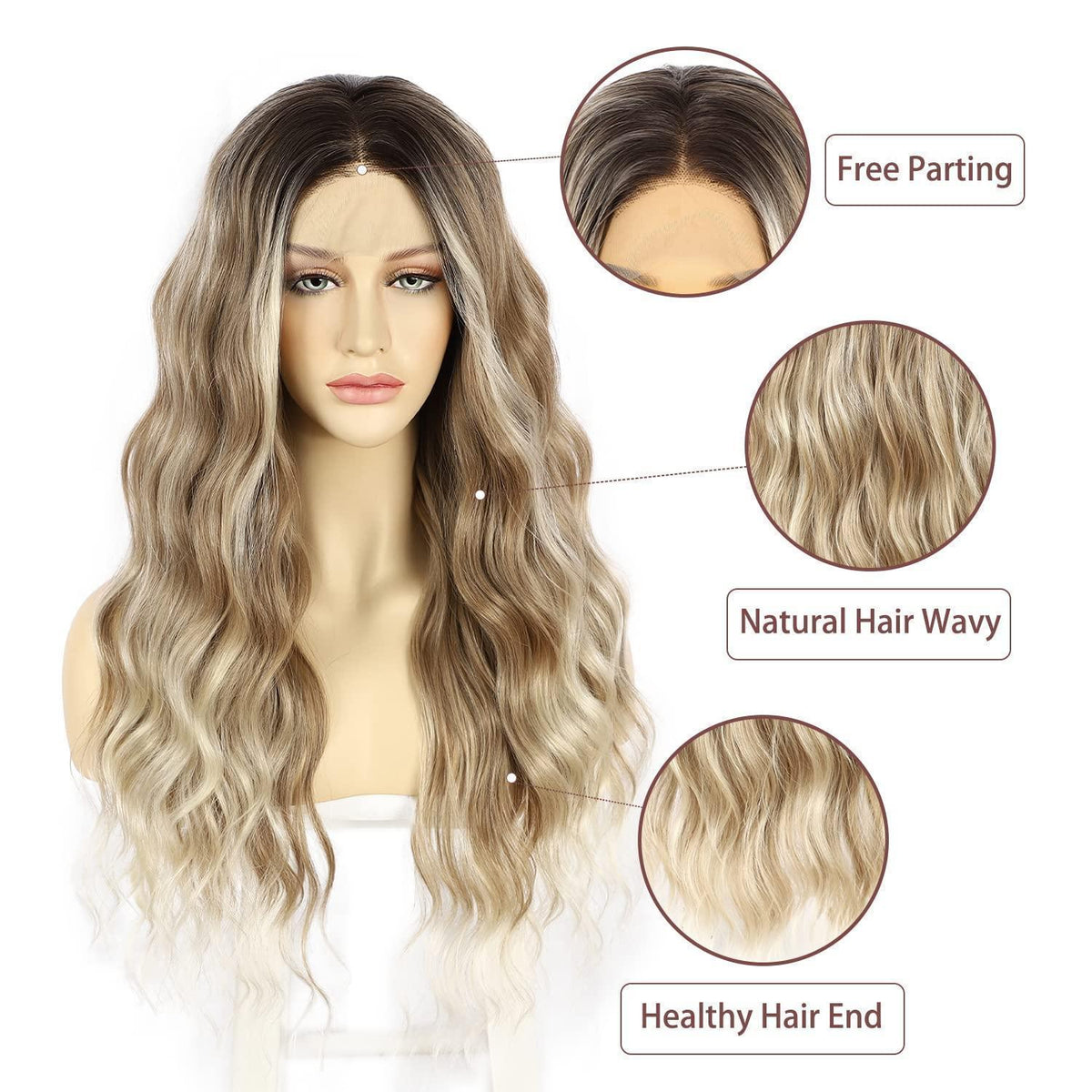 Synthetische Ombre Blonde Welle Spitze Front Perücke 24 Zoll