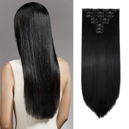 60cm Clip in Haarverlängerung Schwarz - Voluminös & Lang